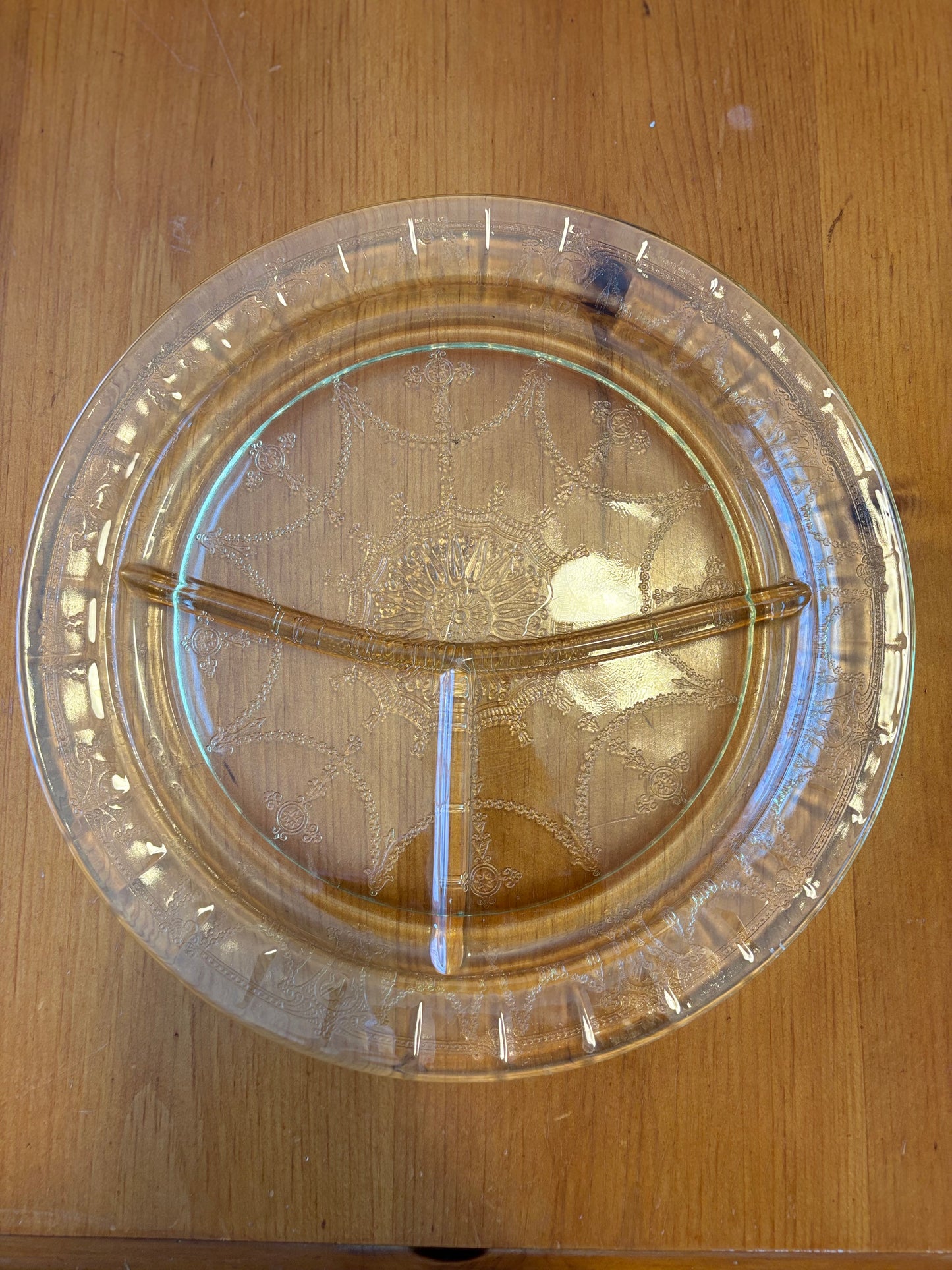 Vintage Lemon Yellow Depression Glass Divided Dinner Plates