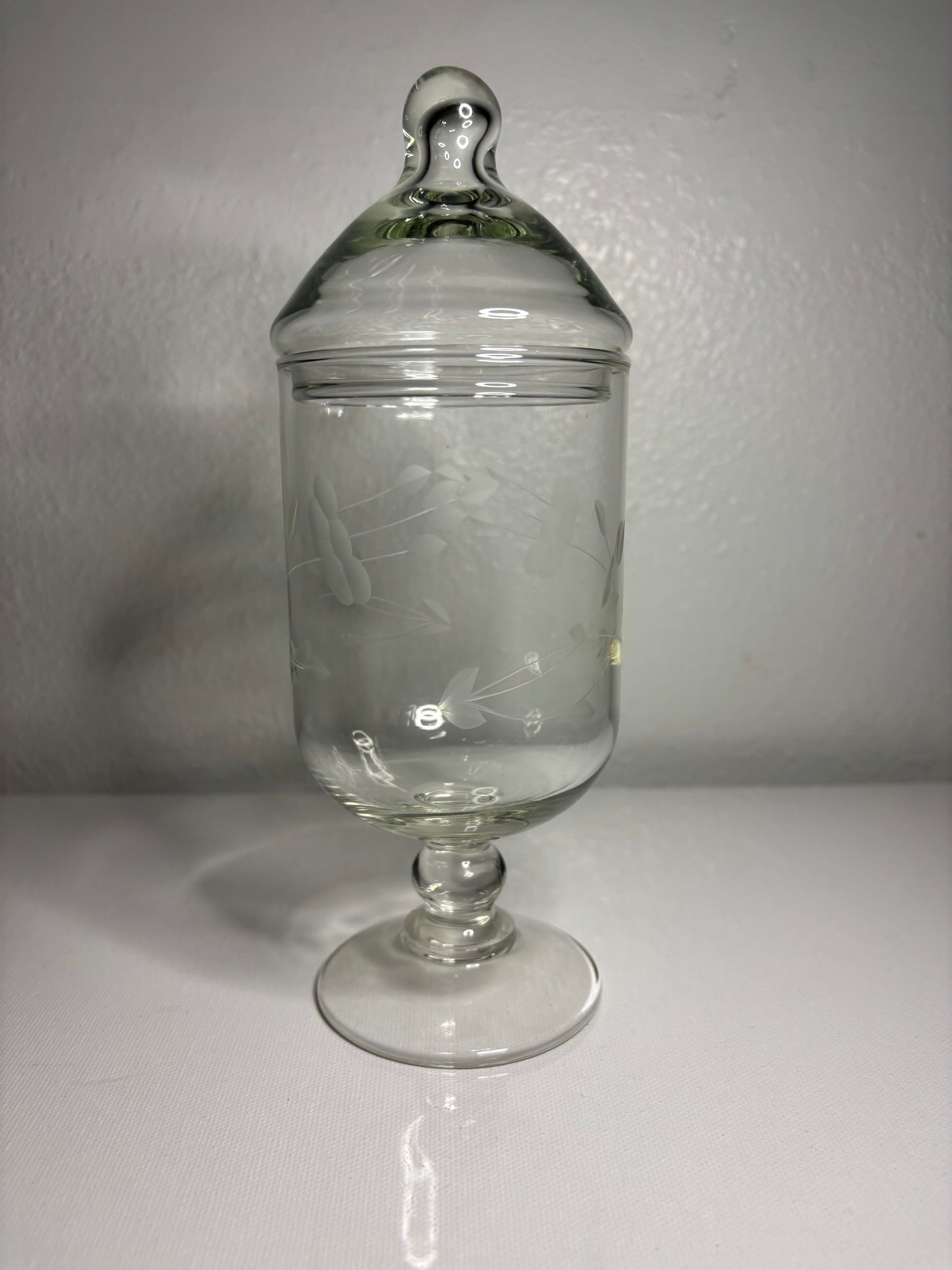 Etched Glass Apothecary Jar with Lid – Dragonfly Motif | 8.5” Tall