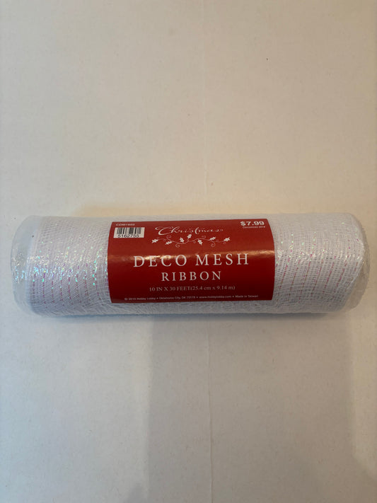 Christmas Deo Mesh Ribbon Wreath Making Roll 10" x 30 ' White