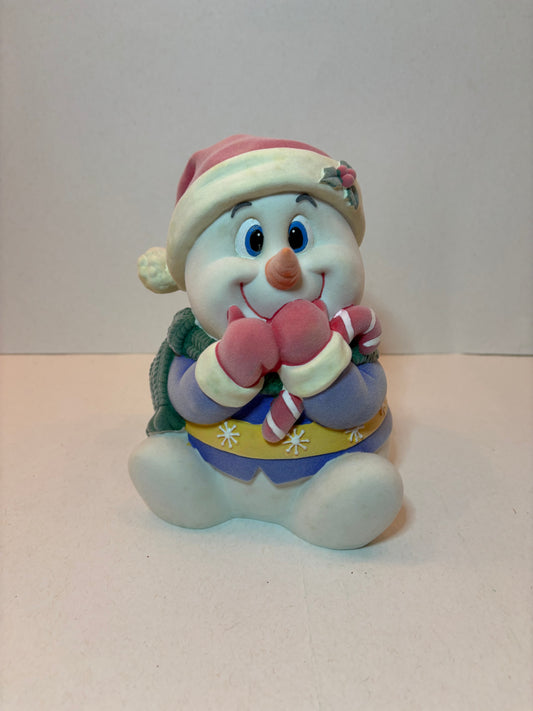 Vintage 1960's Snowman Flocked Hand Painted Christmas Bank