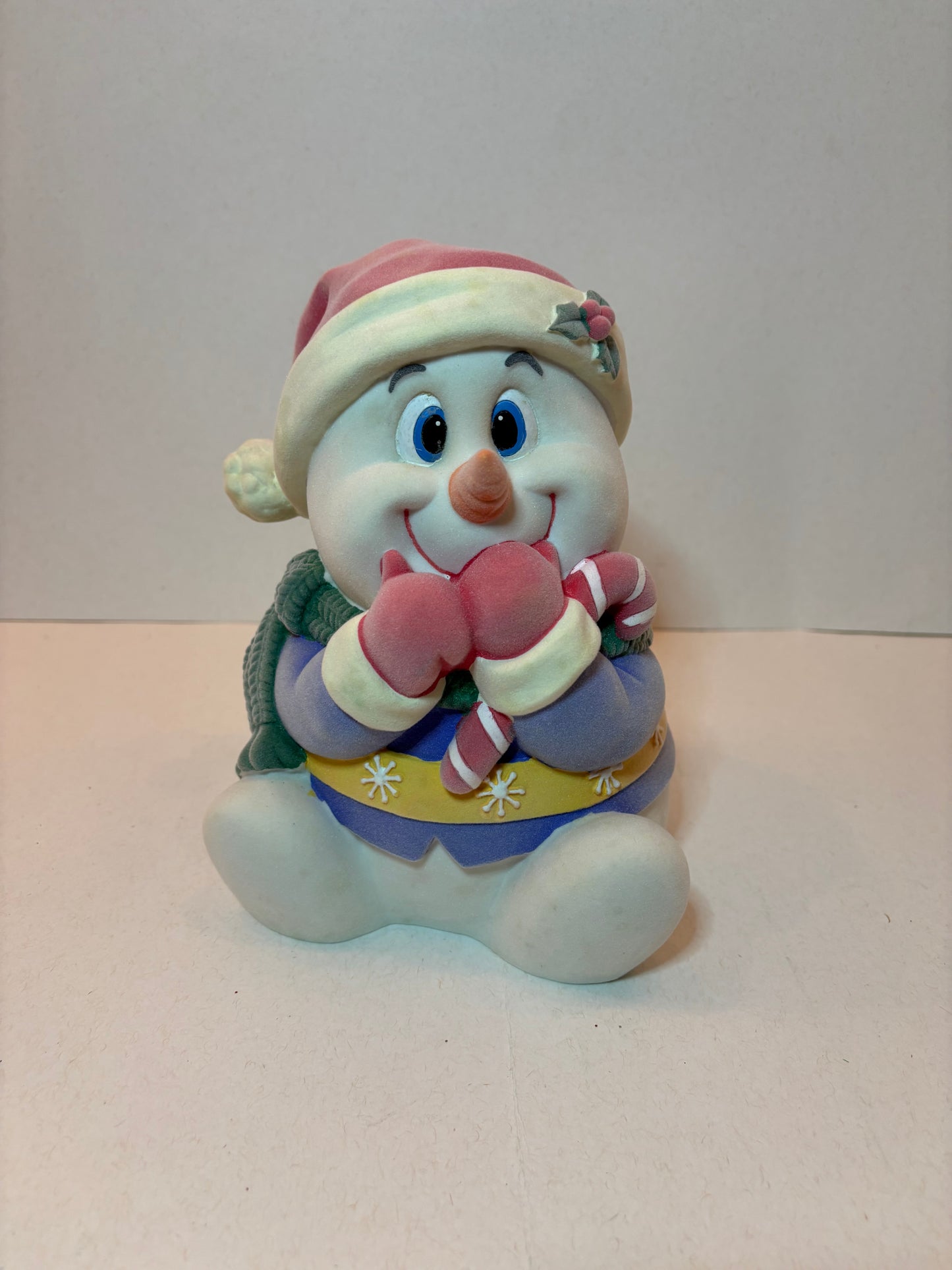 Vintage 1960's Snowman Flocked Hand Painted Christmas Bank