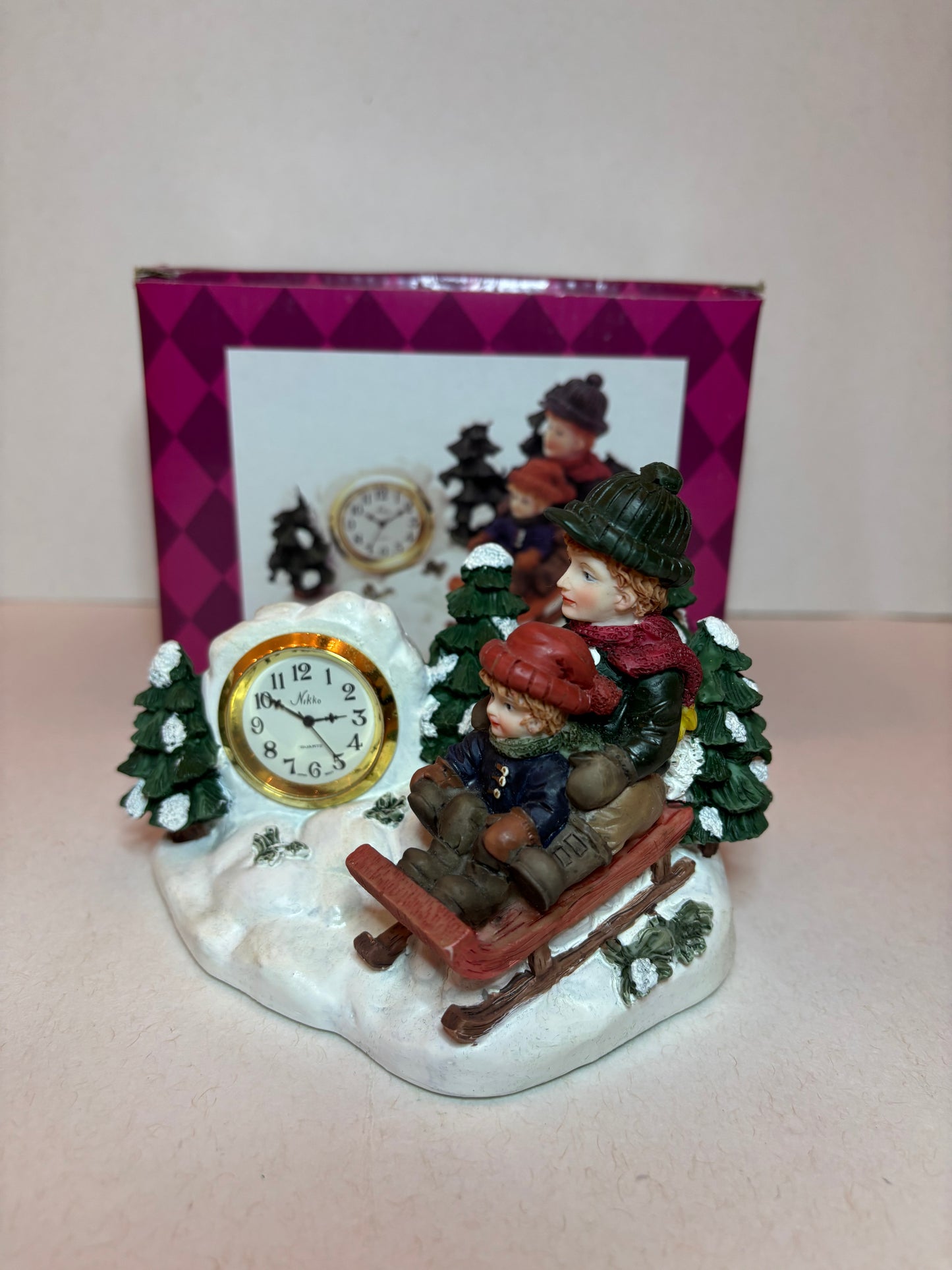 Time Zone Children Sledding Desk Clock