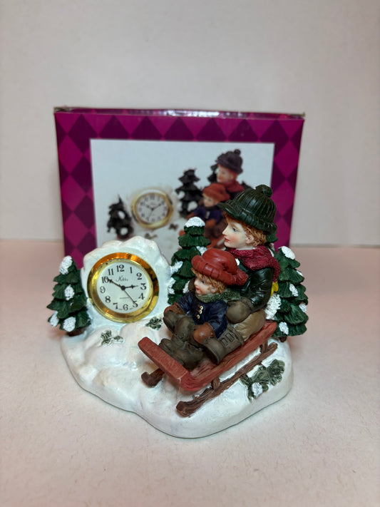 Time Zone Children Sledding Desk Clock