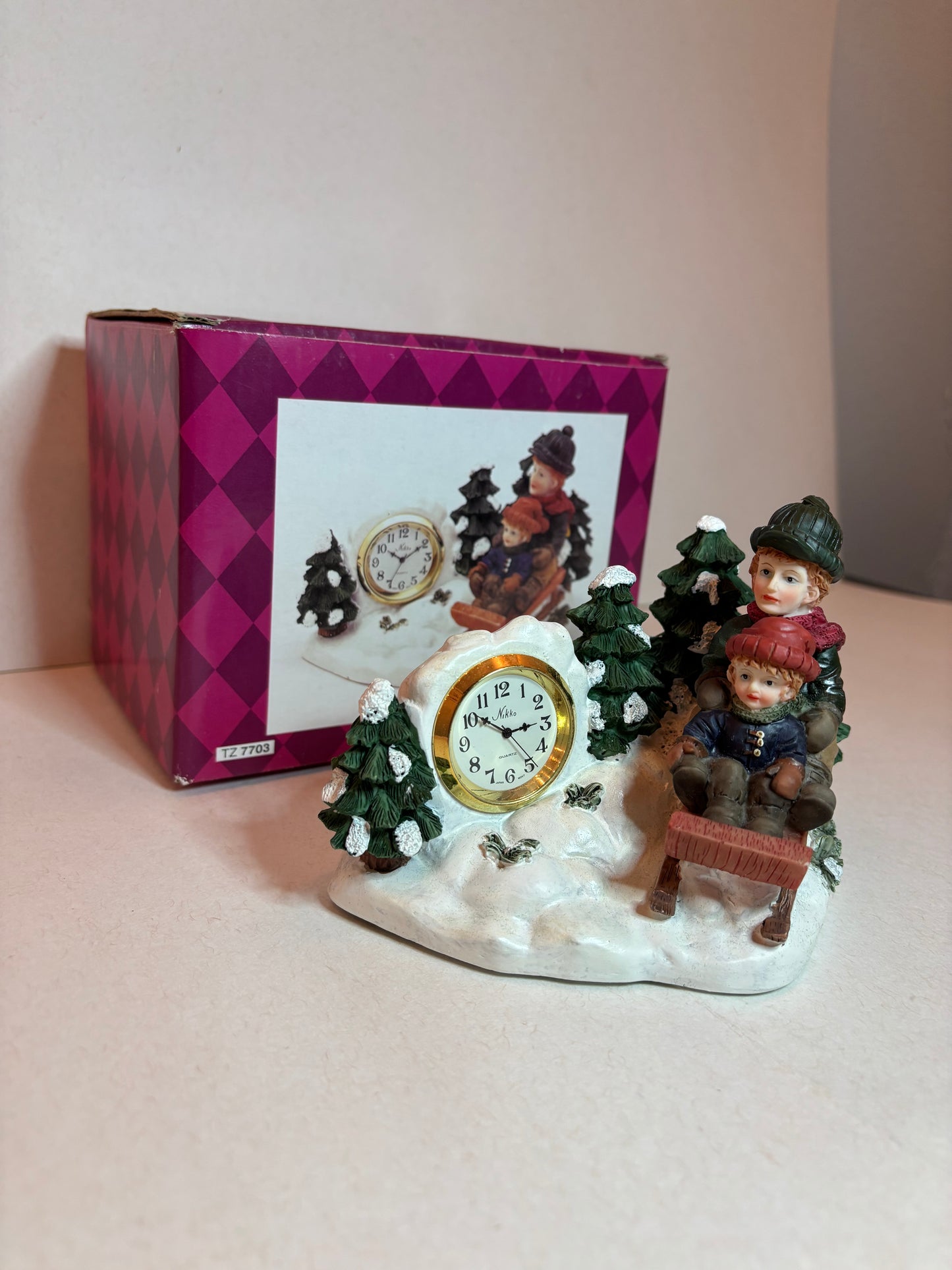 Time Zone Children Sledding Desk Clock