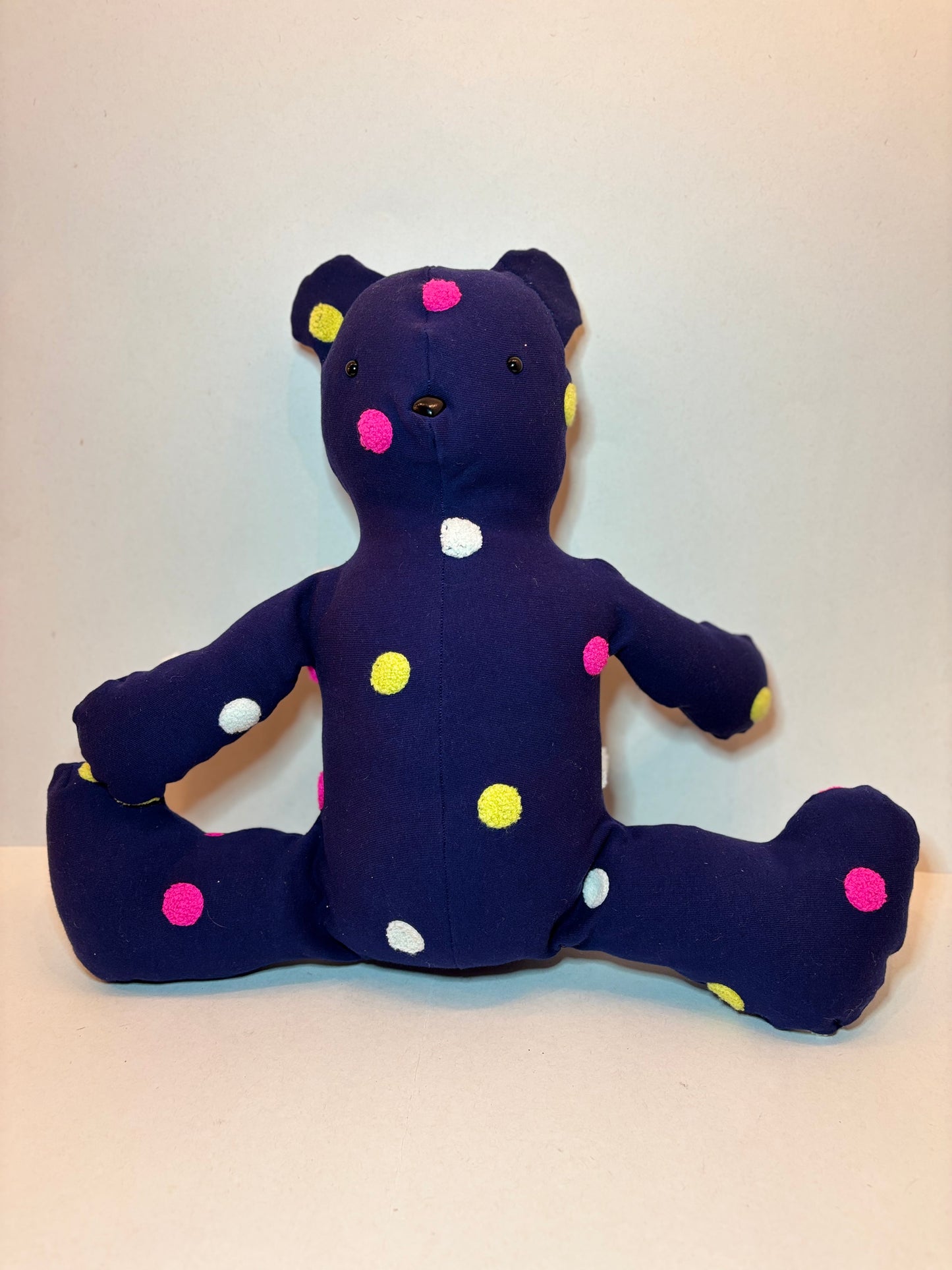 18" Blue, Red, White and Yellow Polka Dot Plush Bear