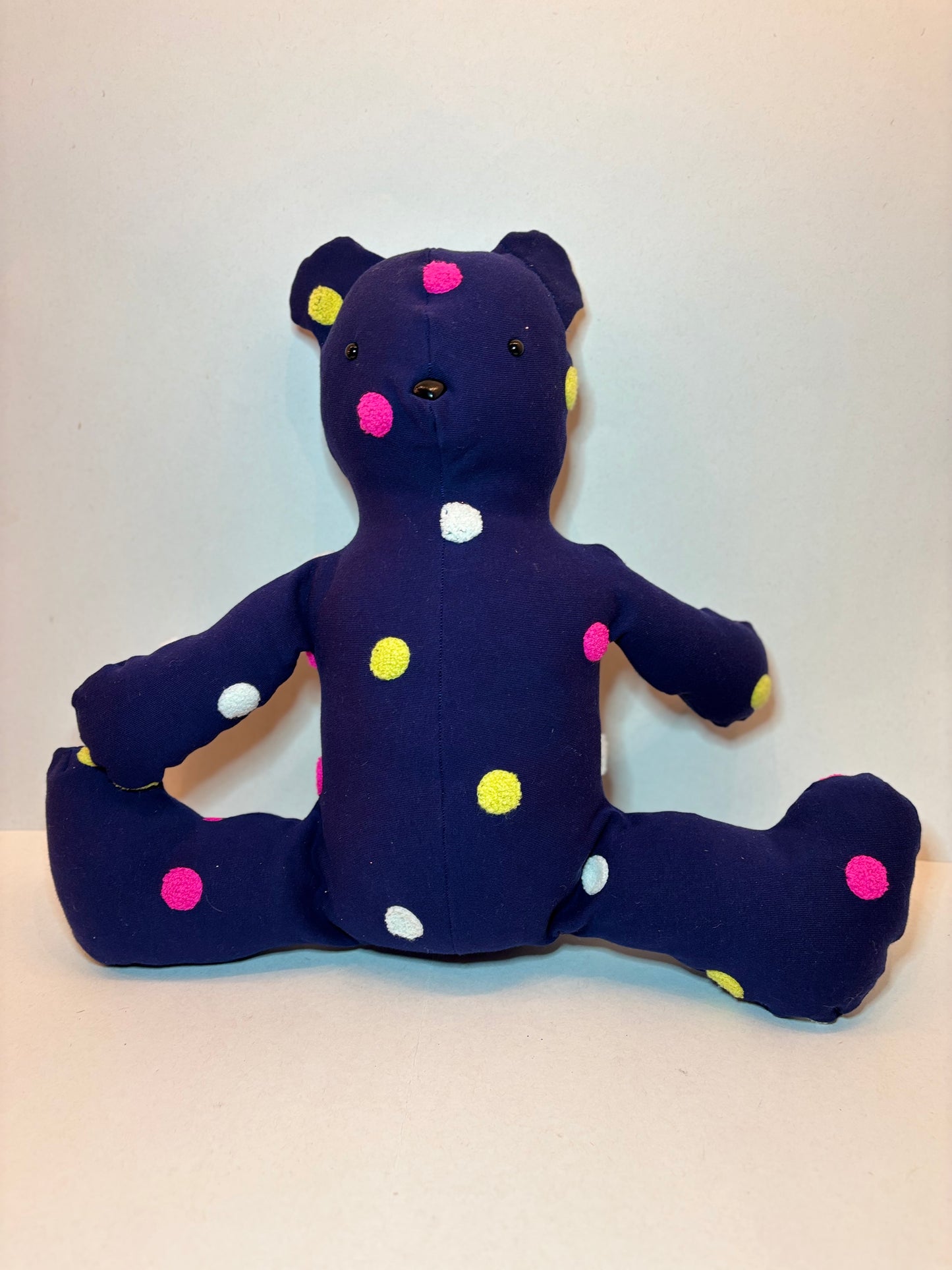 18" Blue, Red, White and Yellow Polka Dot Plush Bear